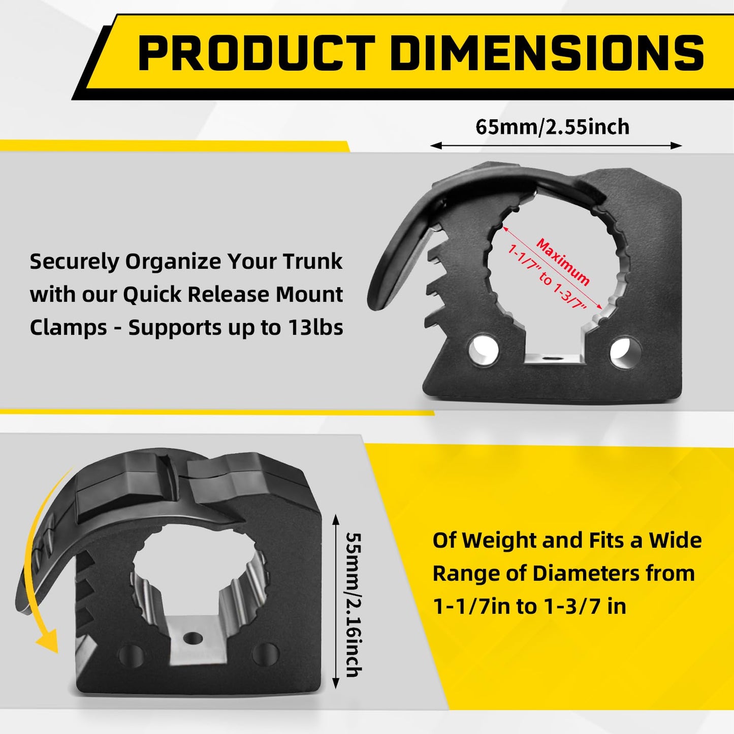 2-Pack Quick-Release Rubber Clamp with Roll Bar Clamps Mounting Brackets for 1" 1.5" 1.75",Rubber Mount Clamps for 1-1/7'' to 1-3/7'' Diameter in Diameter Tools for ATV UTV Truck Snowmobile Golf Cart