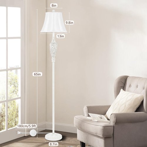 Sheetea 65’’ Vintage Floor Lamp for Living Room, Traditional White Standing Lamp with Carved Resin Base and Foot Switch, Classic Farmhouse Tall Pole Lamp, Bedroom, Office