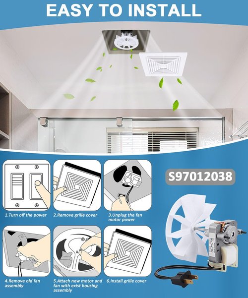 S97012038 Bathroom Vent Exhaust Fan Motor Replacement Electric Motors Kit Fit for Broan 659 662 663 668 678 688 50CFM 97012038 Exhaust Fan Motor 120V 3000RPM 60HZ 0.29A