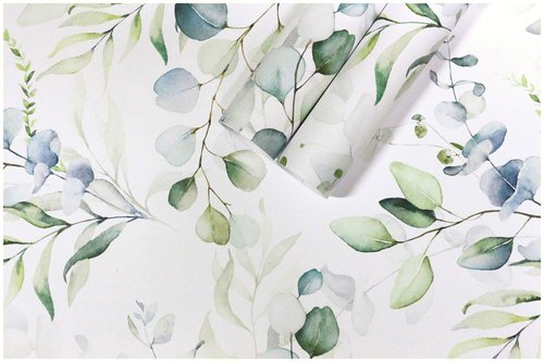 HAOKHOME Peel and Stick Wallpaper Boho Green/White Eucalyptus Leaf Floral Wall Mural Home Nursery Decor Renter Friendly Wallpaper 17.3in x 9.8ft