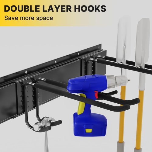 Madertool Garage Storage Organization System Ski Wall Rack, Wall Mounted Storage System, Garden Tool Hanger Rack for Skis Gears, Mop, Rake Shovel Yard Tools Wall Rack System Holds Up to 350lbs