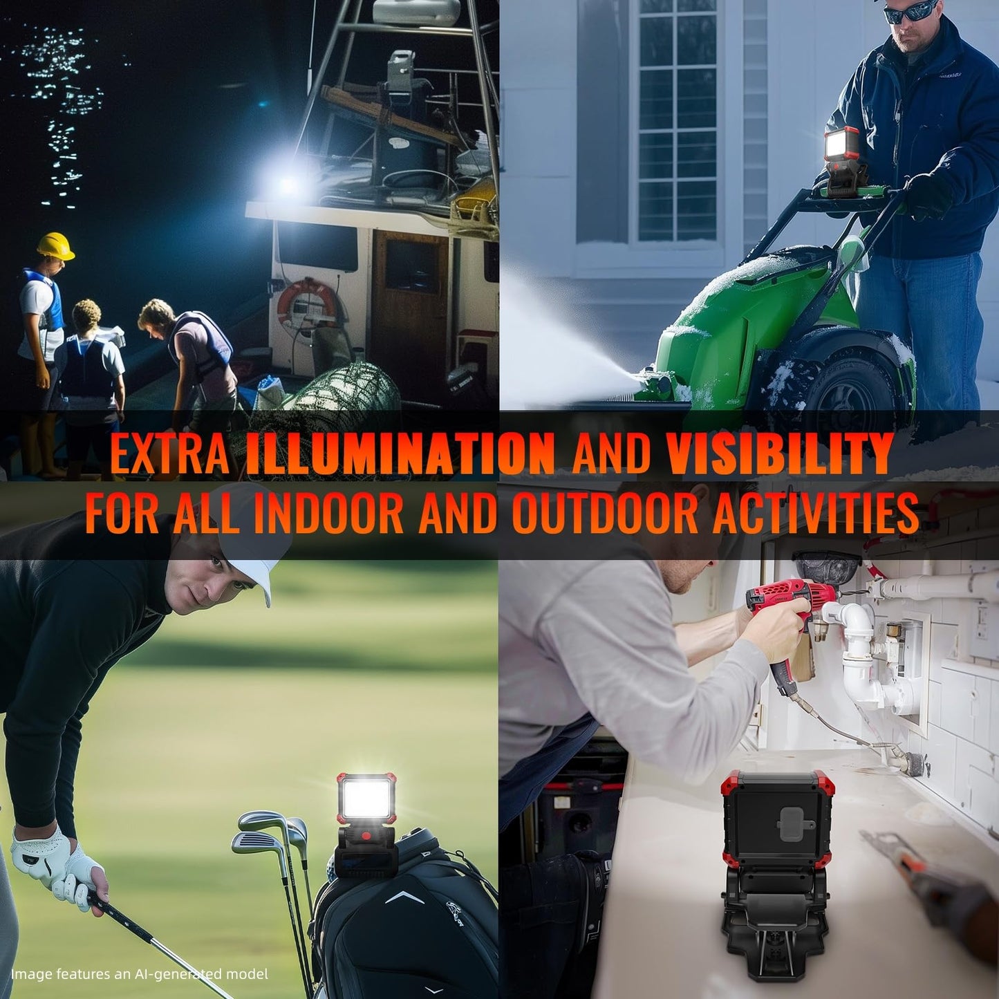 Easymaxx LED Rechargeable Work Light with Clamp, 2Pack 2100LM COB Magnetic Clip on Worklight 270° Rotating with Mobile Charger, Portable Clamp Work Light for Boats, Car Repairing, Job Site Lighting