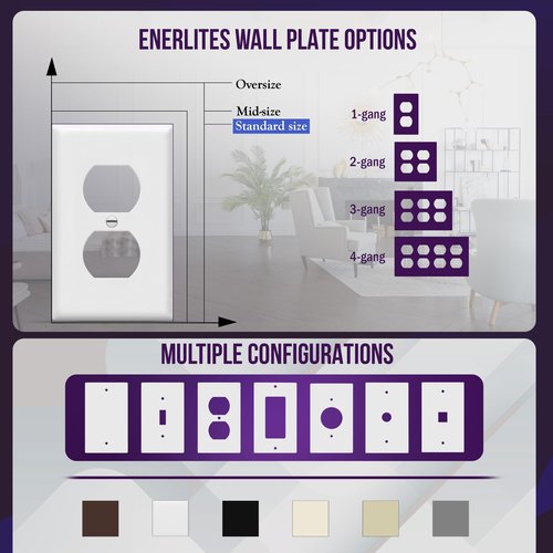 ENERLITES Duplex Wall Plates Kit, Electrical Outlet Covers, Standard Size 1-Gang 4.50" x 2.76", Unbreakable Polycarbonate Thermoplastic, Electric Receptacle Plug Covers, 8821-W-5PCS, White (5 Pack)