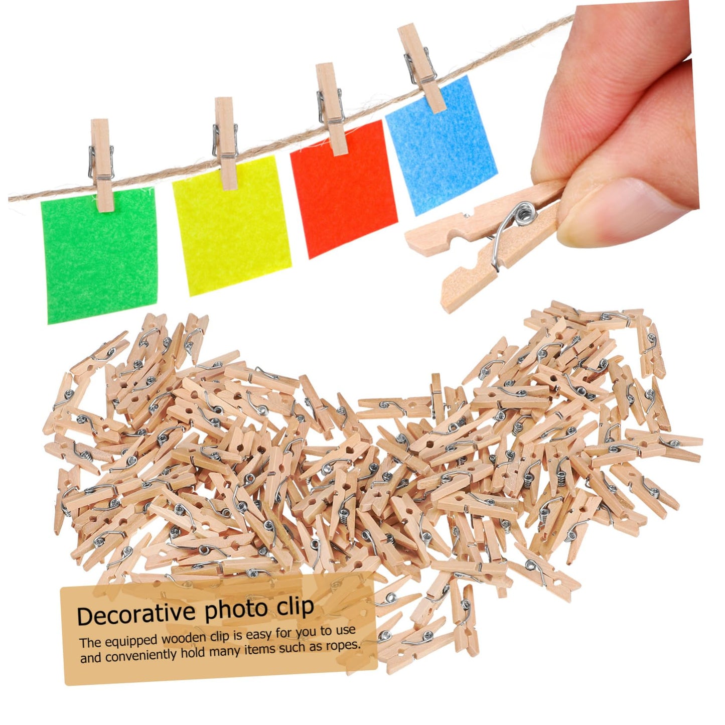 Garneck 1Roll Natural Jute Rope with Wooden Clips Hemp Twine for DIY Crafts Wrapping and Garden Decorations