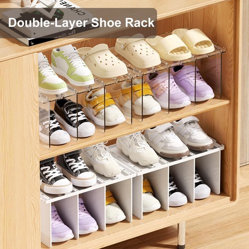 Copidrum Clear Kids Shoe Rack Holder 2PACK Space Saver Shoes Shelf Storage Organizer Stackable Closet Organizers Storage for Purse Handbag Book Dividers Organizer
