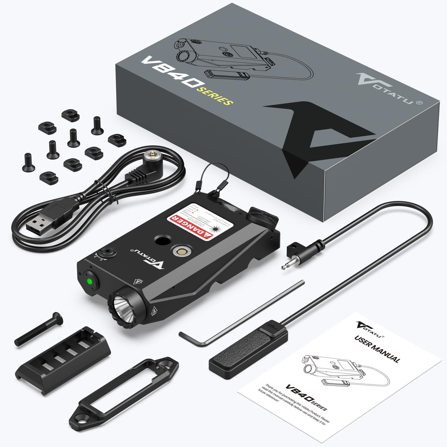 VOTATU V840 Green Laser/Light/IR Combo, 1500 Lumens Tactical Flashlight Laser for Rifle and Carbine Compatible with M-LOK Picatinny Rail, Pressure Switch and USB Magnetic Rechargeable