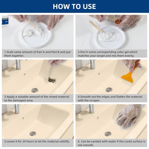Tub and Fiberglass Shower Repair Kit White, 3.7oz Porcelain Tile Repair Kit, Porcelain Sink and Acrylic Bathtub Repair Kit for Cracks Chips Dents Holes Almond/Biscuit/Bone