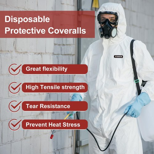 Hazmat Suit Disposable Coverall | Heavy Duty Full Body Paint Coverall & Suit in 7 Sizes with Multiple Specifications for Men & Women With Hood - Breathable & Water Resistant - Large, White, 1