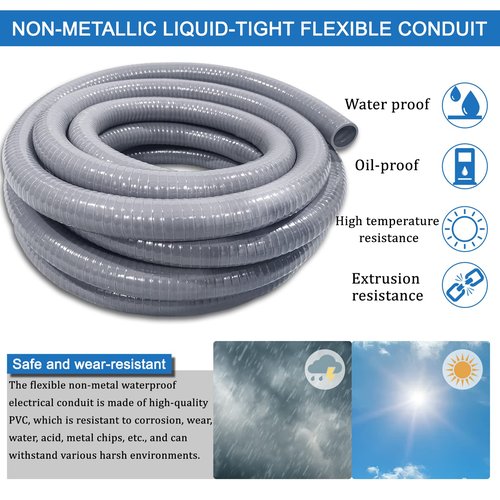 Liquid-Tight Conduit and Connector Kit 1/2 Inch 25 Ft,Flexible Non Metallic Liquid Tight Electrical Conduit UL Certification,Electrical Conduit Kit with 5 Straight,3 Angle Fittings