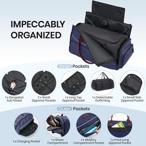Fanwoli 3-in-1 Rolling Garment Bag for Travel, Wheeled Carry-On Luggage with Shoe Storage & Detachable Organizer, Wrinkle-Free Compartment for Suits/Dresses/Wedding Gowns, Fits Most Airline Size tingting