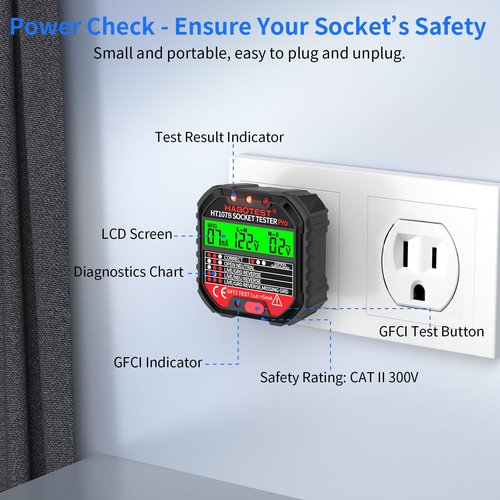 YEREADW Outlet Tester Electrical GFCI Receptacle Detector, 90-250V Ground Fault Receptacle Tester & Circuit Analyzer, Circuit Polarity Voltage Detector, Plug Tester Breaker Finder (HT107B)