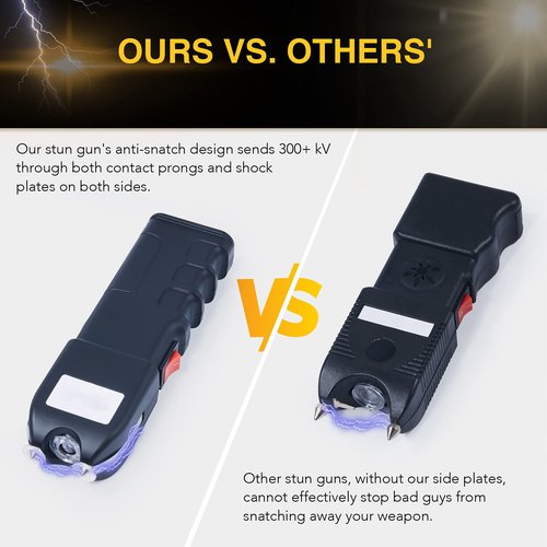 DARTMOOR 300,000V Stun Gun Ultrapowerful Rechargeable Phone Size for Men Women with Side Shock Plates for Car & Self Defense Tactical Flashlight Custom Holster and Lanyard, Black