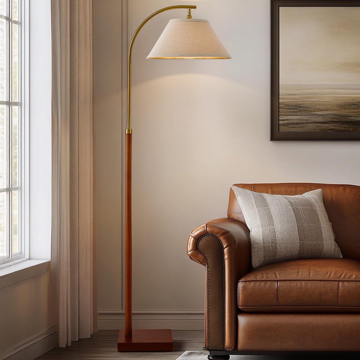 G-SAFAVA 63" Gold Floor Lamp for Living Rooms Tall Arc Standing Lamps for Bedrooms Tall Lamps with Foot Switch for Bedroom