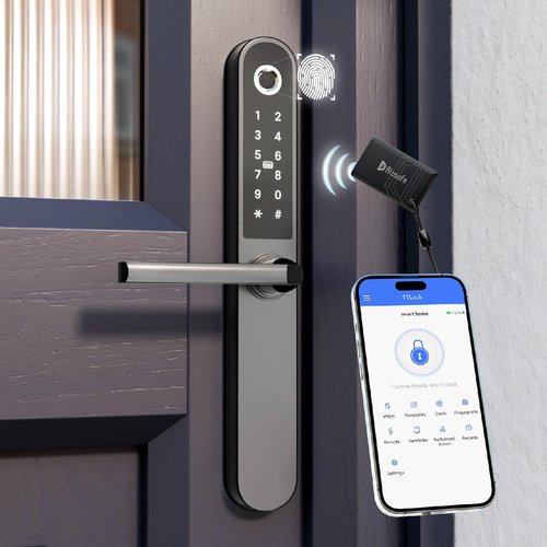 Smart Lock Fingerprint Door Lock Smart Deadbolt, Finger Print, Key Card, Keypad, App Control, Remote Lock/Unlock，Suitable for Metal Doors, PVC Doors with a Thickness of 40-90mm (Apollo RED)