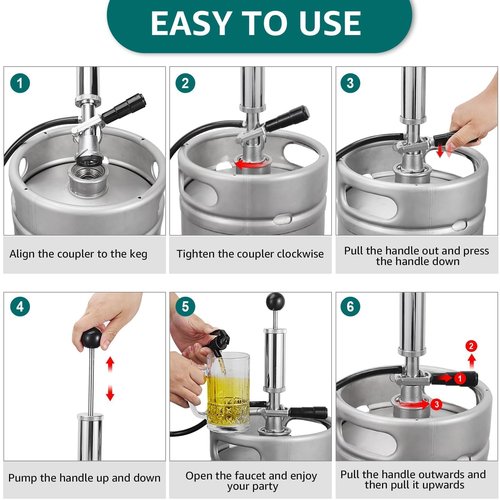 4" Beer Tap Keg Tap Pump - American D System Beer Keg Pump for US Sankey Keg, Party Hand Pump Picnic Tap with 2 Beer Faucet & Beer Hose, Kegerator Pump Draft Beer Faucet Beer Dispenser for Home Bar