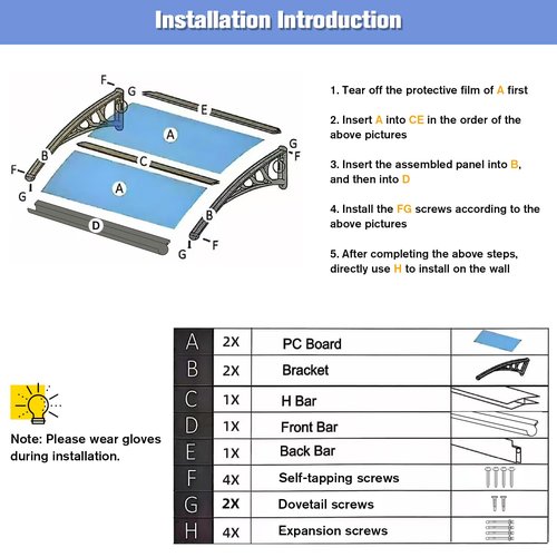 KUZRZNH Awning for Door Entrance 60x120cm/24x48in Window Canopy Exterior with Plastic Steel Bracket UV Rain&Snow Protection, Durable Polycarbonate Canopy for Entrance,Balcony Brown