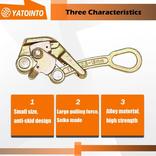 YATOINTO 2200lb Cable Grip Steel Wire Puller 1 Ton, Cable Puller Tool for 2.5-16 mm Wire Rope, Multifunctional Pulling Tightening Tool with Swing Latch (1T)