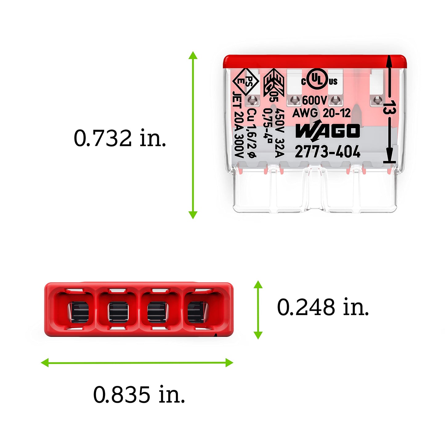 2773-404 | WAGO Wall-Nuts® PUSHWIRE® Splicing Connector | for Solid and Stranded Conductors | 4-Conductor | red Cover | [Box of 80 Pieces]
