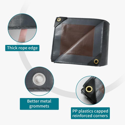 TARPAL tarp 6x8 Feet Super Heavy Duty Tarps Cover 20mil Waterproof UV Protection Rip and Tear Proof Tarpaulin with Grommets(Grey/Brown)