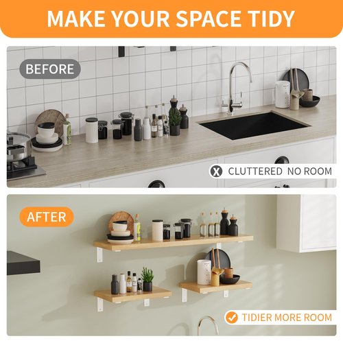 Heavy Duty Shelf Brackets Floating L Shelf Bracket, Brackets for Shelves, L 10" x H 6" x W1.5 Wall Shelf Brackets for DIY, Suitable for Study, Kitchen, Living Room, Bathroom (White, 6 Pack)