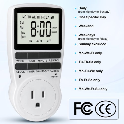 Digital Timer Outlet Plug Timers for Electrical Outlets Indoor, 24 Hour Programmable Outlet Timers with Built-in Battery, 16 Groups On/Off Light Plug in Timer Socket for Home
