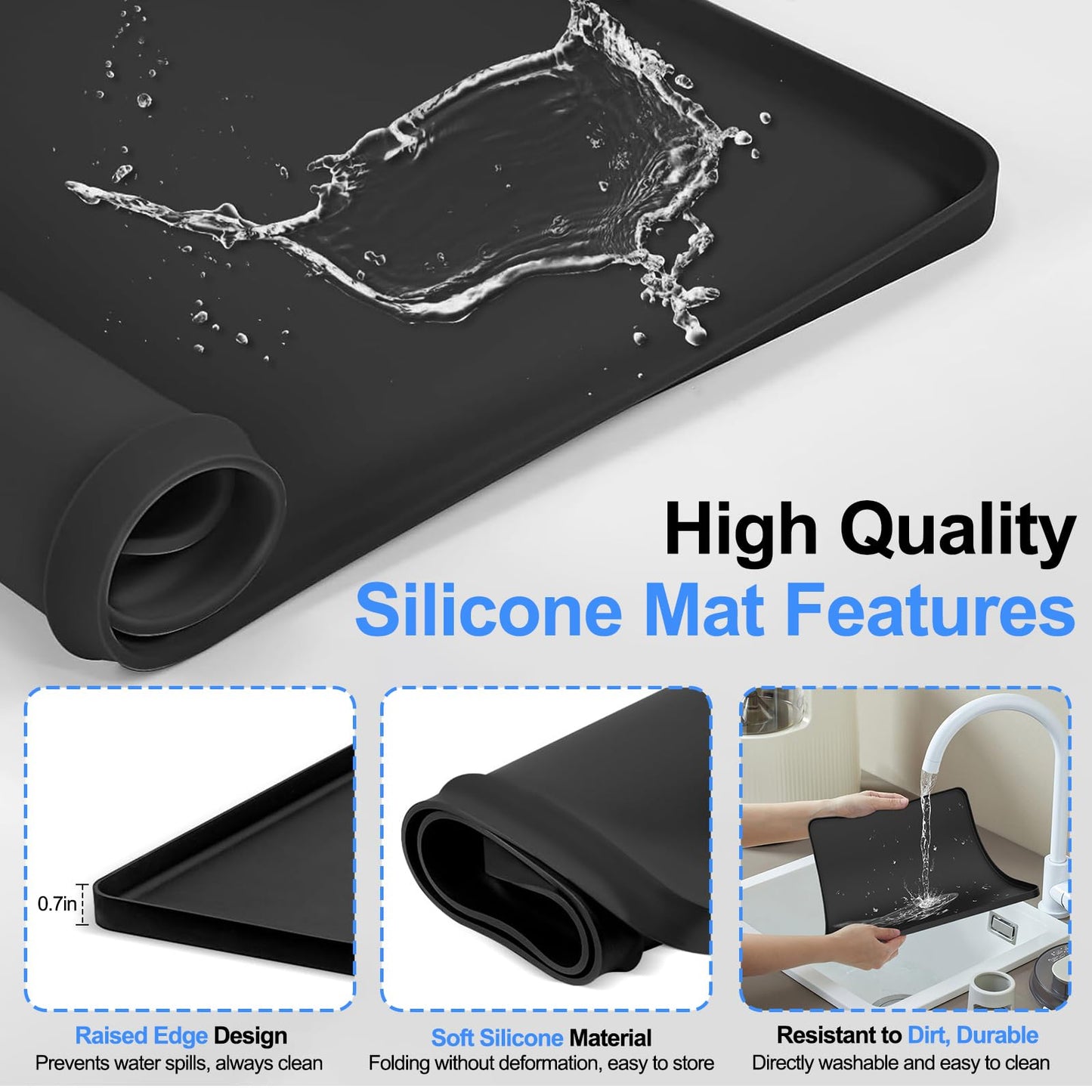 Mini Fridge Silicone Mat with 4 Base Raisers, 20" x 20" x 0.7" Under Refrigerator Mat, Mini Fridge Drip Pan Prevents Appliance Leakage Water Spills, for Washing Machines, Dishwashers, Air Conditioner