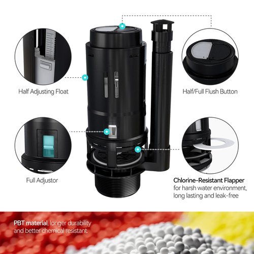 R&T 3-Inch Dual Flush Valve with Top Push Button Toilet Repair Kit Inside Tank dual flush valve replacement kit for 2-piece Toilet A2422M