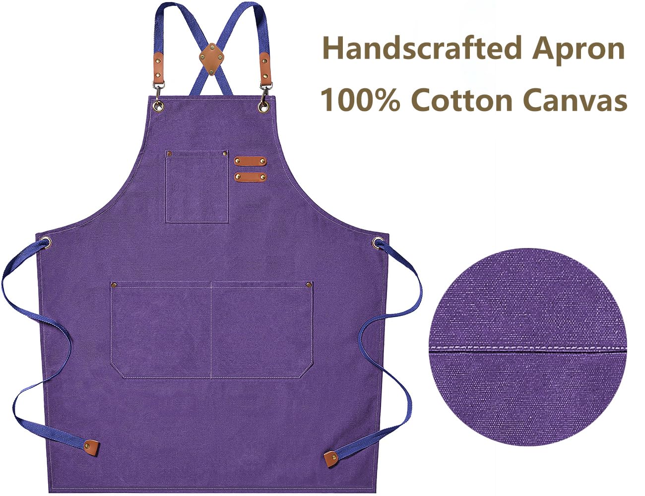 AFUN Chef Aprons for Men Women with Oversized Pockets, 16-Ounce Cotton Canvas Cross Back Heavy Duty Work Apron (Purple)