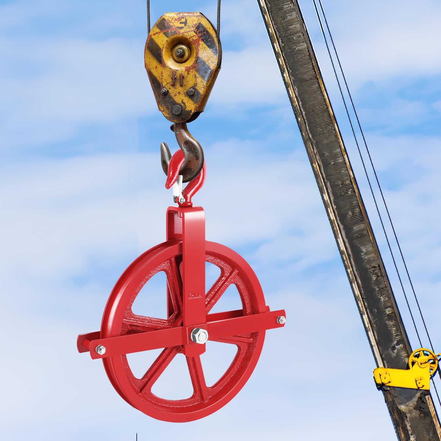 YJINGRUI Scaffold Hoist Pulley, 12" Scaffolding Wheels Cast Iron, 1000lbs Pulley Wheel Gin Wheel, Gin Block Pulleys for Lifting