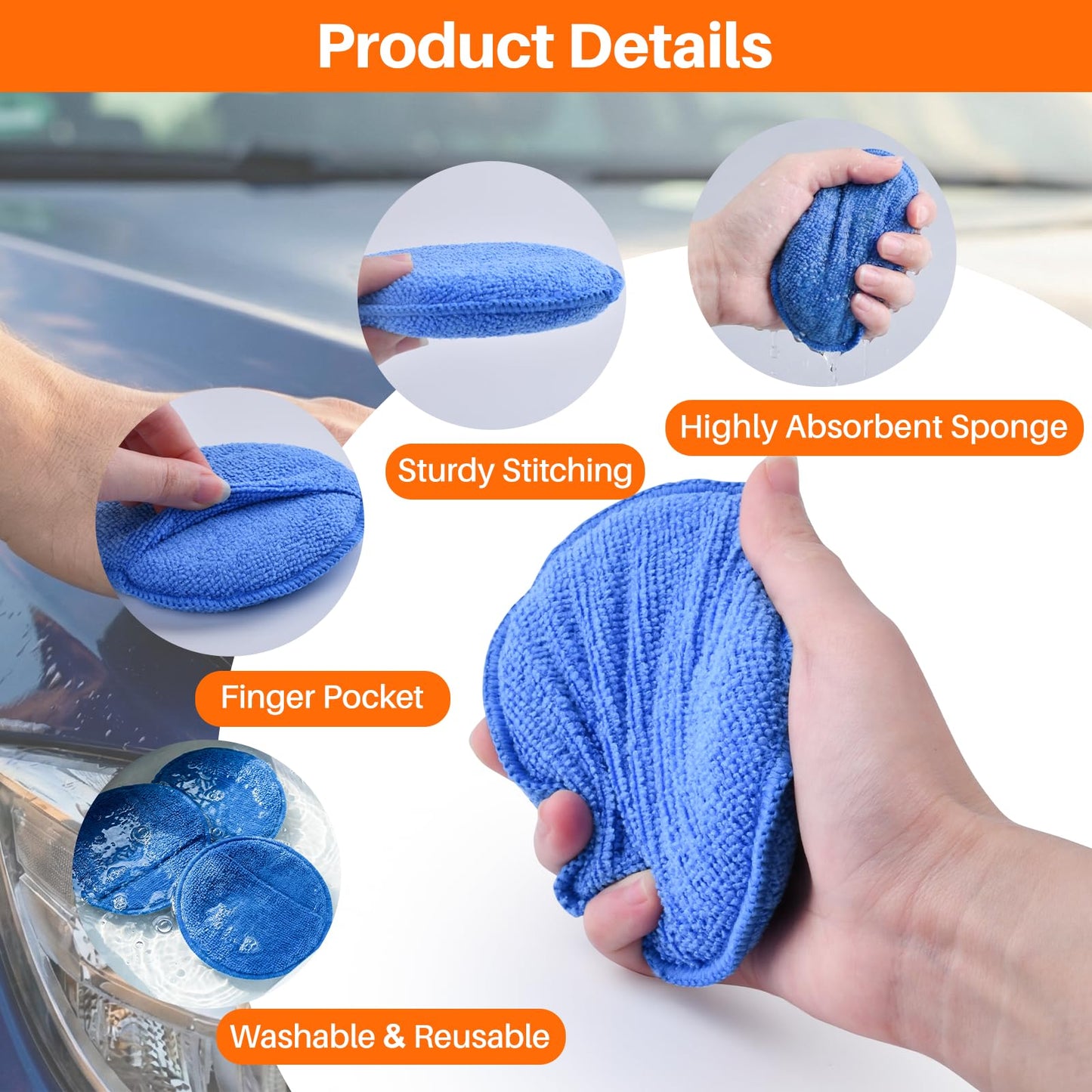 SZTCECDM Microfiber Wax Applicator Pads, Car Wax Applicator with Finger Pocket, Buffing & Detail Polishing Foam Pads for Car Cleaning and Fine Polishing (5 inch, 12 Pack)