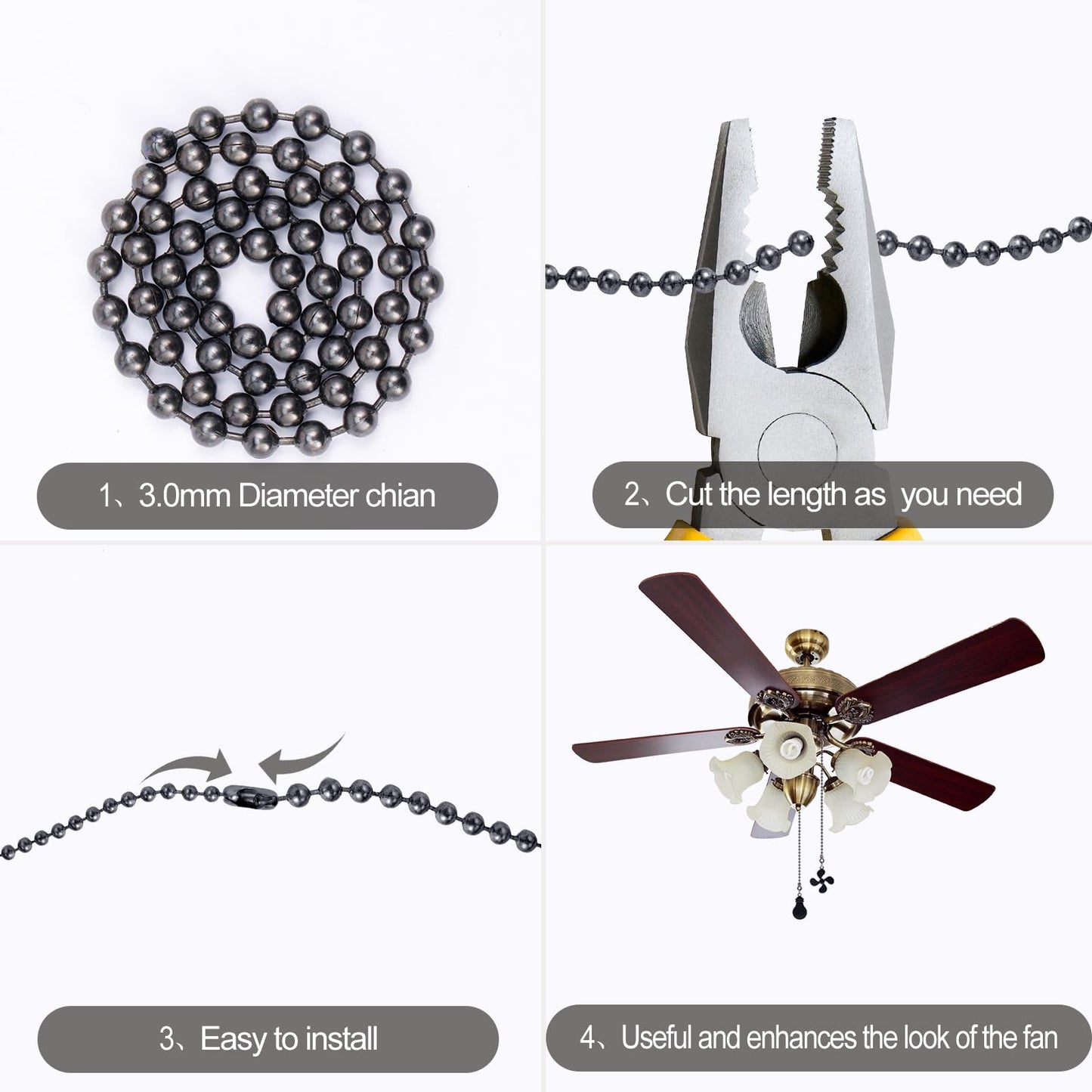 2 Pack Ceiling Fan Pull Chain Extension Set, 12 Inches Fan Light bulb Shaped Pull Chains Extenders for Ceiling Fans and Lamps, Decorative Fan Pulls Pendant for Bedroom Living room (1Light and 1 Fan)
