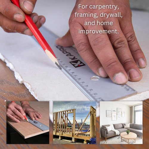 Kapro - 308 Straight Edge Ruler - ⅛” and 1/16” Increments - Contractor Grade - With Wear Resistant Printing - For Carpentry, Drywall, Drafting - Anodized Aluminum - 48 Inch