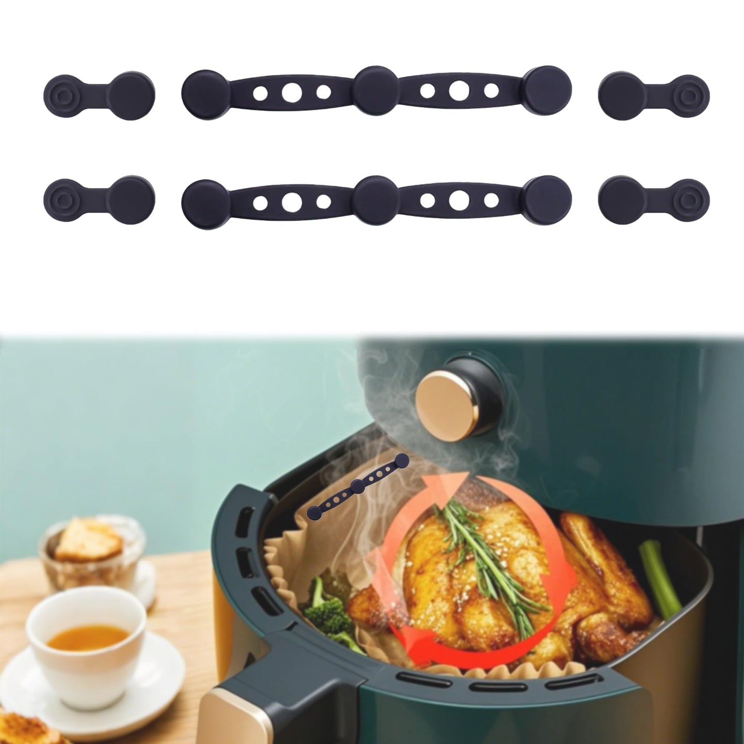 6Pcs Air Fryer Magnet Silicone Buckle for Holding Down Parchment Paper Liner，Keep Air Fryer Paper Liners in Place Prevent Burning (BLACK, 2Set 6Pcs)