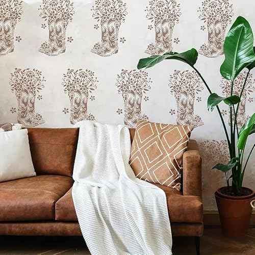Cowboy Boots and Flower Wall Stencils Template Reusable Spray PaintStencils for Craft Painting On Wood Craft Canvas Walls Wood Furniture Decorations DIY Scrapbooking