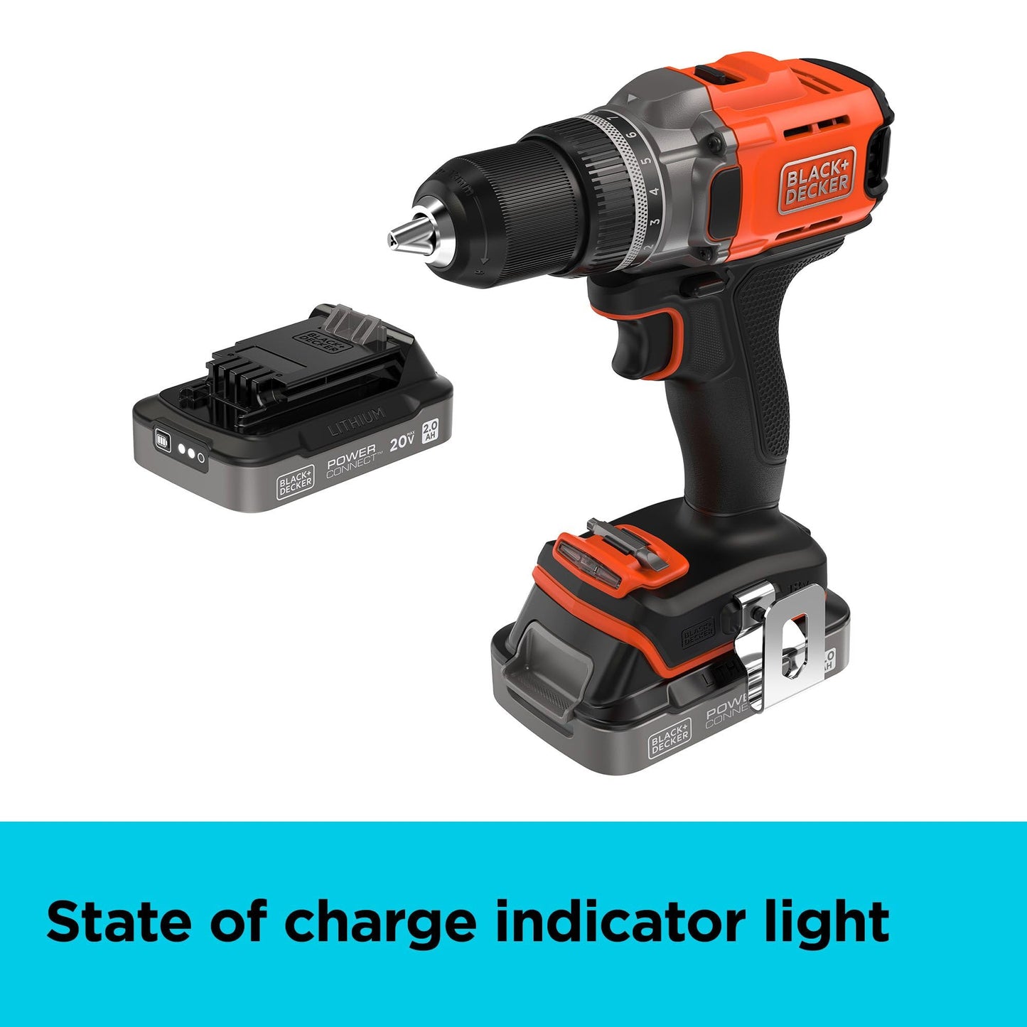 BLACK+DECKER Cordless Drill Driver, Power Drill with Battery and Charger Included, 20V MAX POWERCONNECT (BCD382DS1)