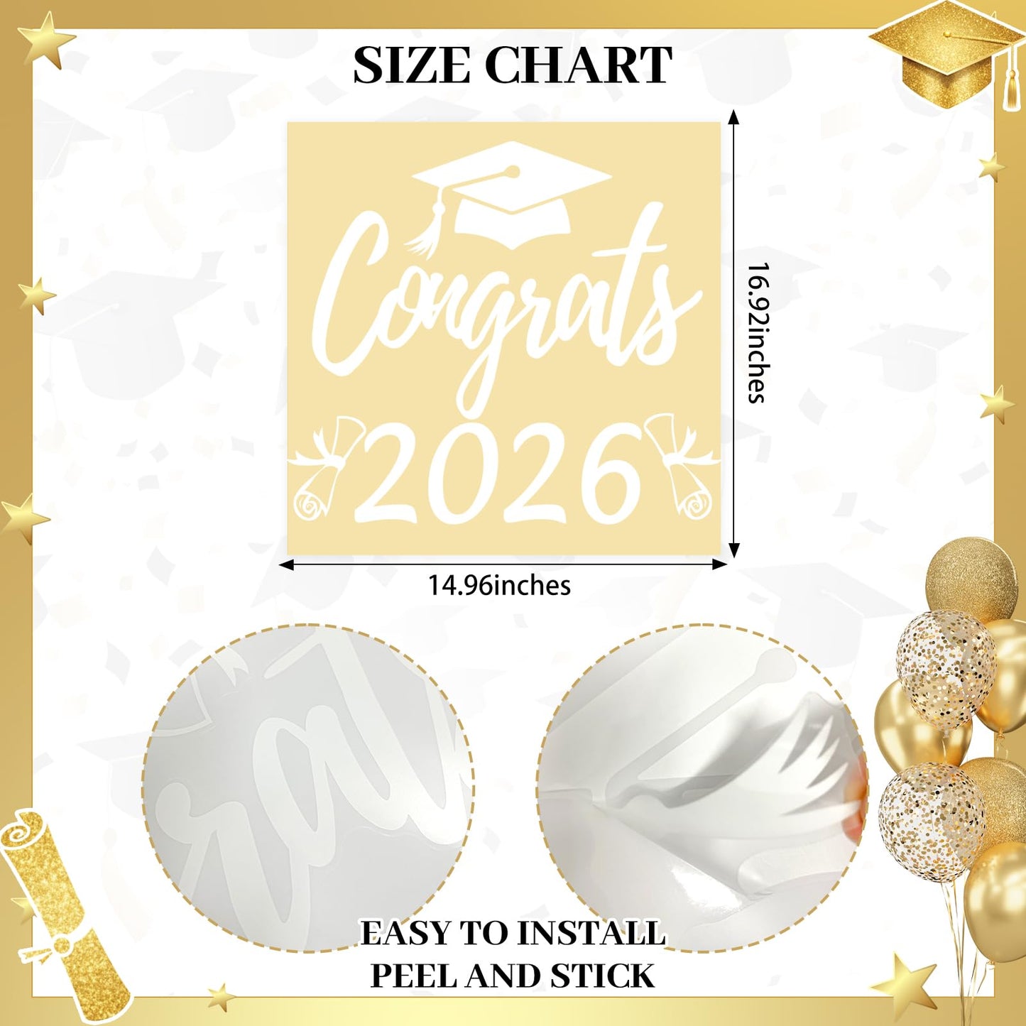 Taymism White Graduation Decal for Arch Backdrop Congrats Grad 2026 Sign Graduation Decorations Class of 2026 Vinyl Decals for Arch Cover Background Sign for Graduation