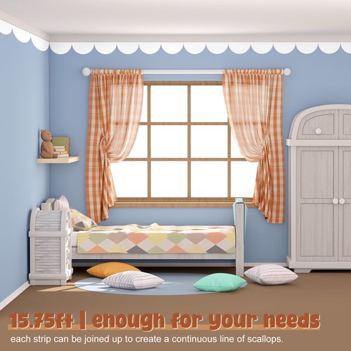Fuutreo 6 Pcs 15.7 ft Vinyl Sticky Scallop Stencil for Wall Removable Scallop Edge Paint Border Self Adhesive Wall Stencil for Home Bedroom Living Room Nursery Bohemia DIY Painting Decor