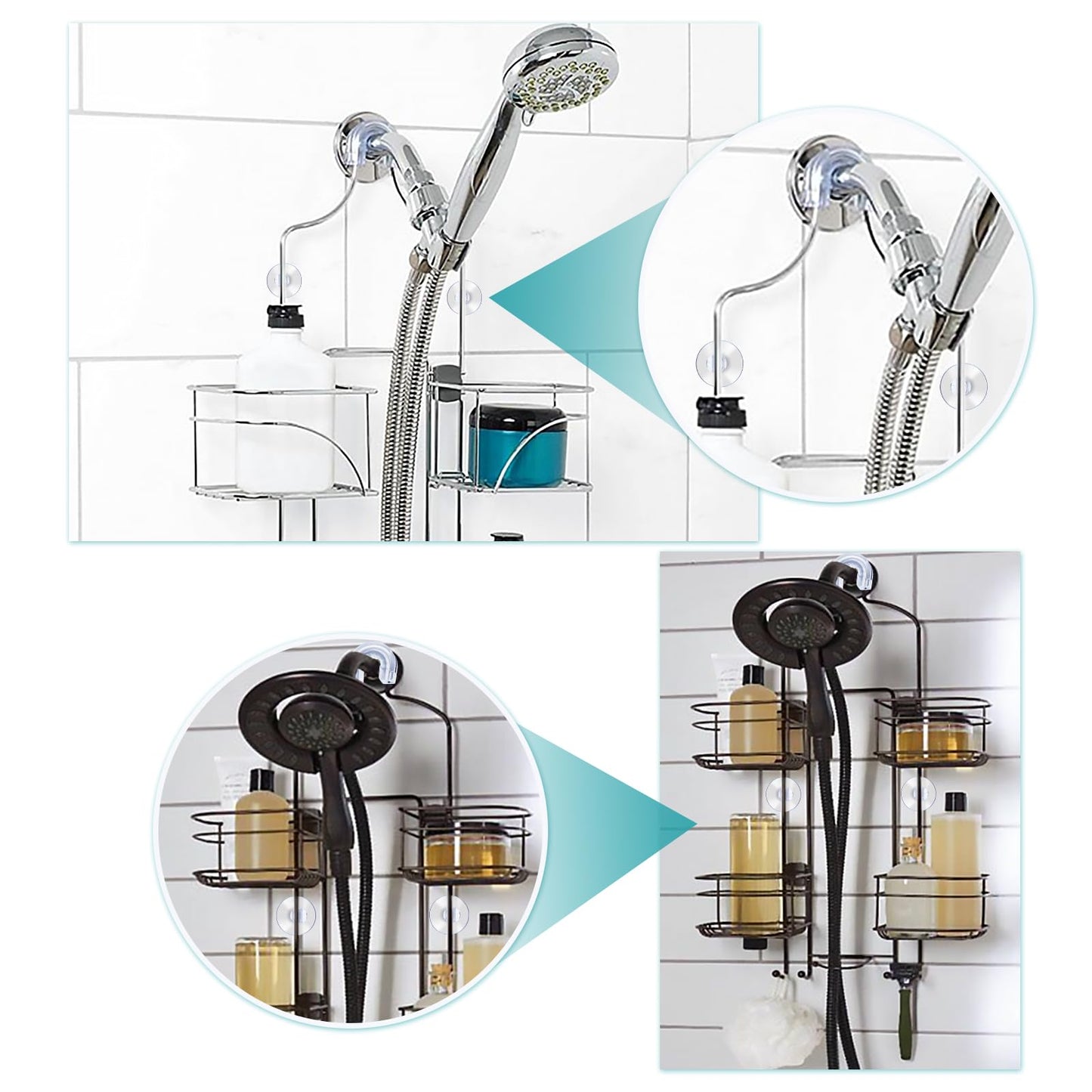 6 PCS Bathroom Shower Caddy Connectors, Shower rack not included, with 3 Pieces Rubber Rings Bathroom Decor Replacement Suction Cup Holders, Transparent Showers Suction Easy to Attach