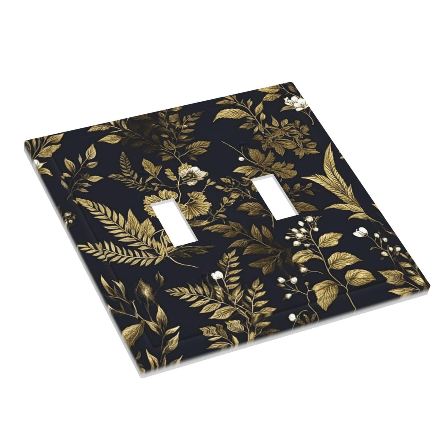 Xuejiaku Decorative Light Switch Plate Covers Rustic Black Glod Leaf Herbaceous Plants 2 Gang Light Switch Cover Plate Unique Double Toggle Wall Plate Outlet Covers Faceplate for Bedroom Decor
