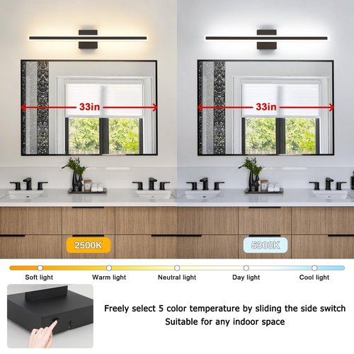 JUSHENG Black Vanity Lights for Bathroom, 5CCT Dimmable Bathroom Lights Over Mirror, Modern LED Vanity Light Fixtures Over Mirror 32'' Inch 24W