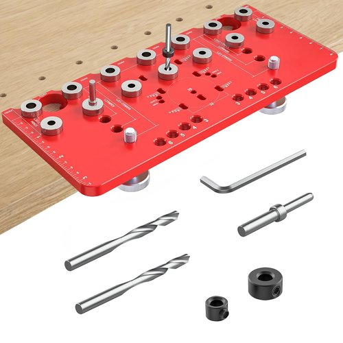 Shelf Pin Jig and Hinge Jig Two-in-One,1/4 Inch and 5mm Shelf Pin Drilling Jig,Self contained Clamping Function Shelf Jig and Cabinet Hardware Jig Tool Drill Guide， shelf pin jig drill guide template