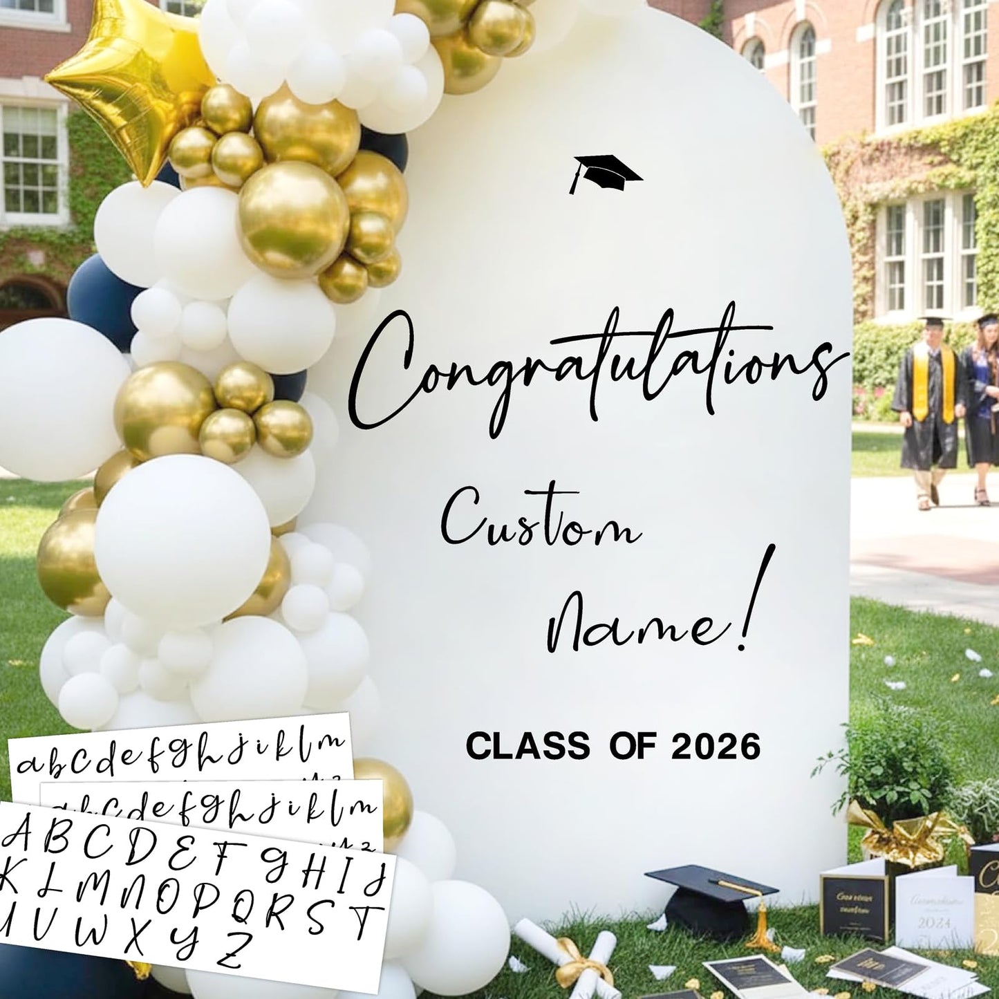 Custom Name Class of 2026 Sign for Backdrop 2026 Graduation Decorations Decals for Balloon Arch DIY Grad Party Decoration Vinyl Lettering Banner for High School University Graduates Party Favors