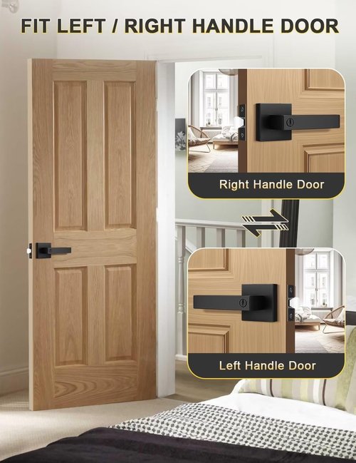 Tinewa 10 Pack Square Privacy Door Levers Locksets in Matte Black Finish, Bed/Bath Door Levers Keyless Interior Handles,Reversible for Left Right Handed Doors