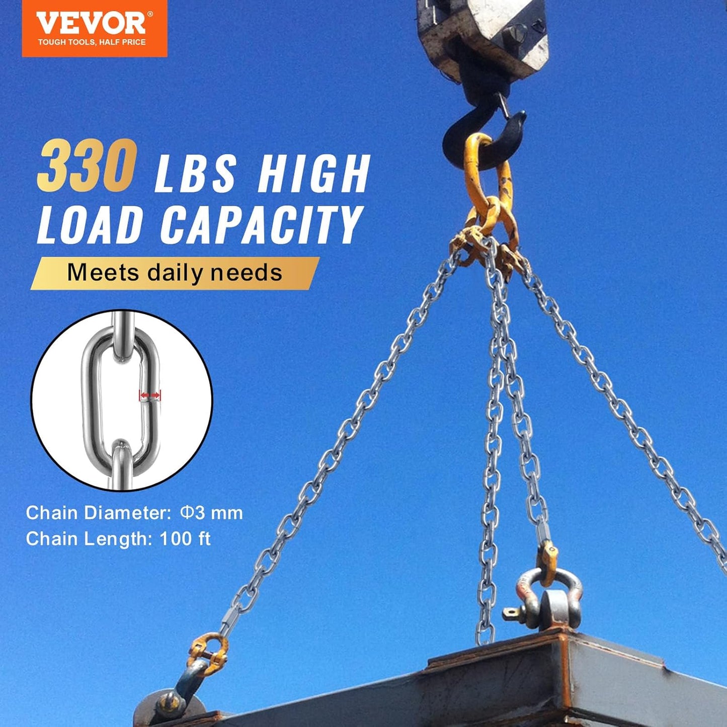 VEVOR Grade 30 Chain 3/16 Inch by 100Ft Length Grade 30 Proof Coil Chain Zinc Plated Grade 30 Chain for Towing Logging Agriculture and Guard Rails
