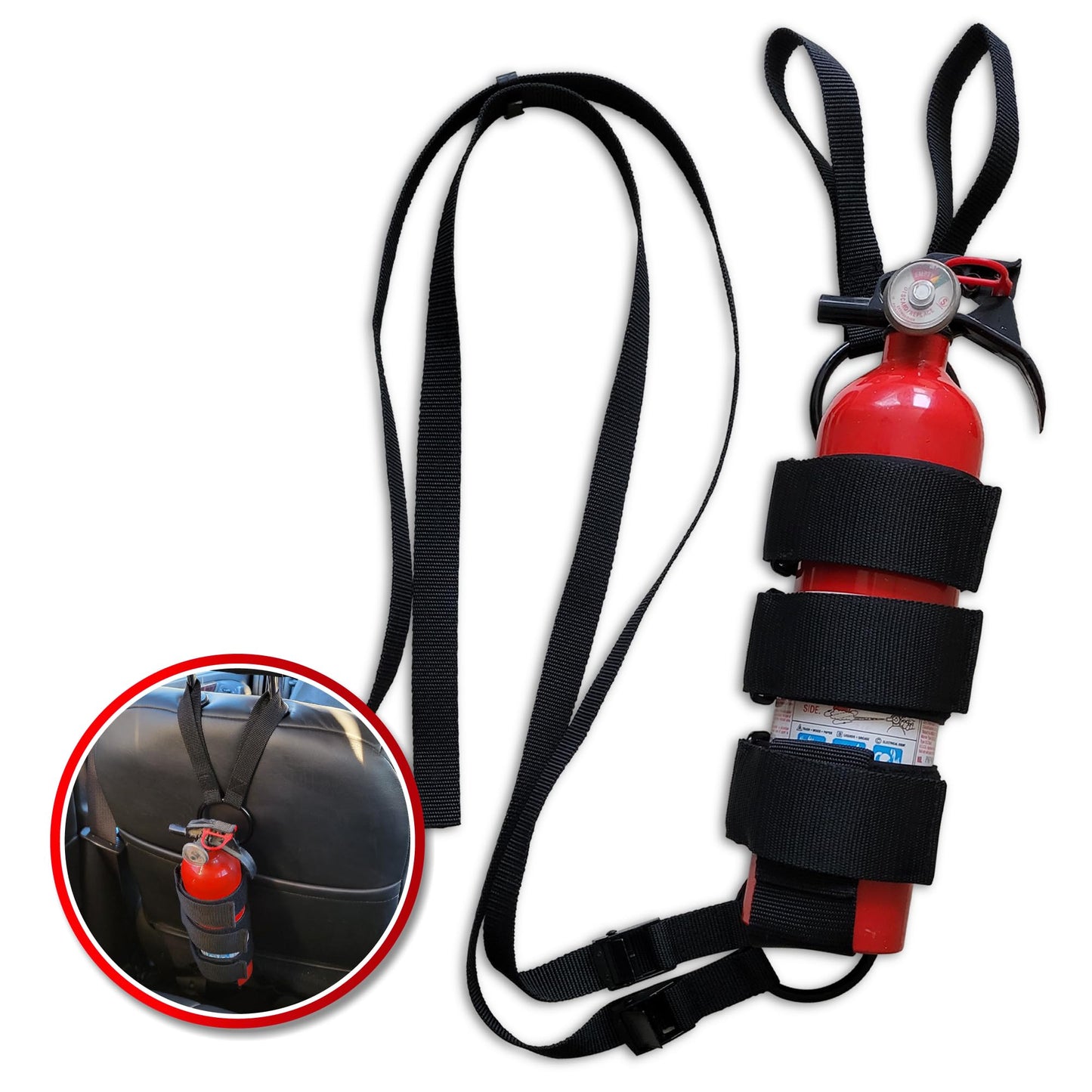 Badass Moto Car Fire Extinguisher Mount - Automotive Fire Extinguisher Mount for Vehicle Car Seat Headrest - Tool Free Seat Back Strap Install. Ideal Safety Kit Accessories for Jeep, Auto,Truck & SUV