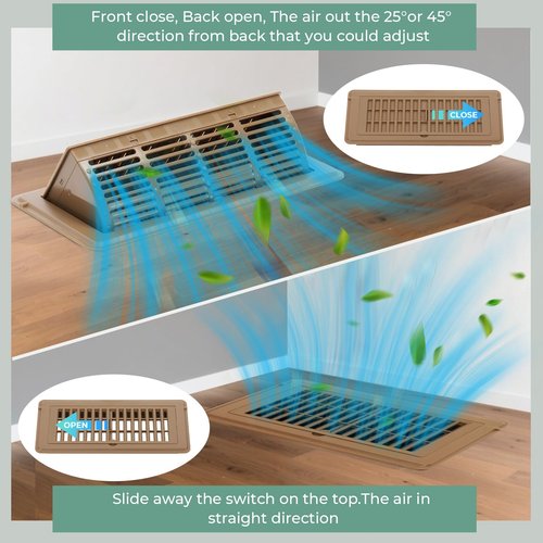 MMFSF Floor Vent Covers, 4x10 Adjustable Heat Air Vent Deflectors, 2-in-1 Floor Register, Vent Covers for Home Floor, Office, Ceiling, 2 Pack, Tool-Free Installation (Brown)