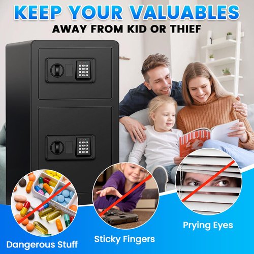 8.25 Cuft Fireproof Large Home Safe Box, Double Door Safes Box, Heavy Duty Document Safe With Keypad Key, Smart Alert, Personal Digital Money Safe For Cash Jewelry