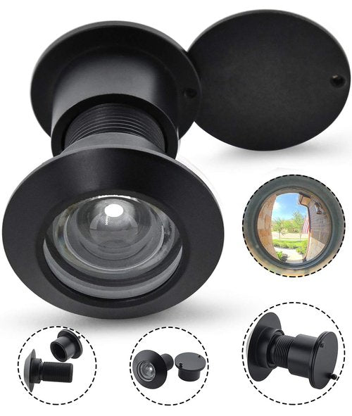 Earl Diamond - Solid Brass Door Peep Holes for Front Door, 220-Degree Door Viewer Peephole with Heavy Duty Rotating Privacy Peephole Cover for 1-21/32" to 2-1/8" Thick Door (Modern Black)