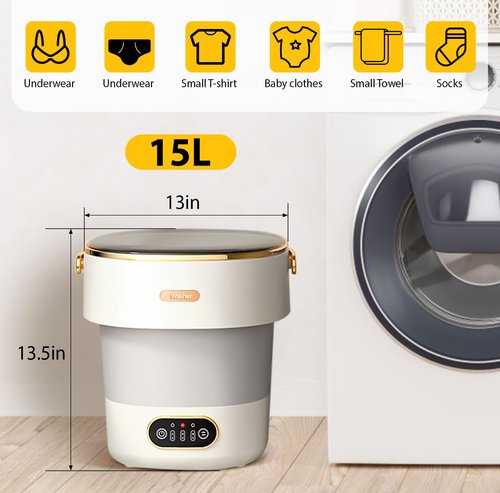 Portable Washing Machine 15L Upgraded w/Spin Basket Mini Washer for Baby Clothes Travel Suitable for Dorms Apartments Hotels (grey)
