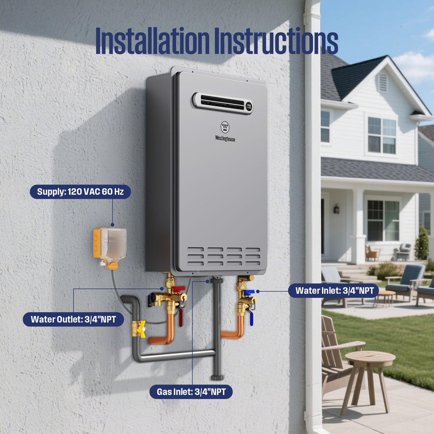 Westinghouse Smart Propane Tankless Water Heater Outdoor, 8.1 GPM 180,000 BTU Whole House Instant Hot Water Heater, ±1°F Temp Stability, Non-Condensing on Demand High Efficiency for 3-5 Fixtures, LPG